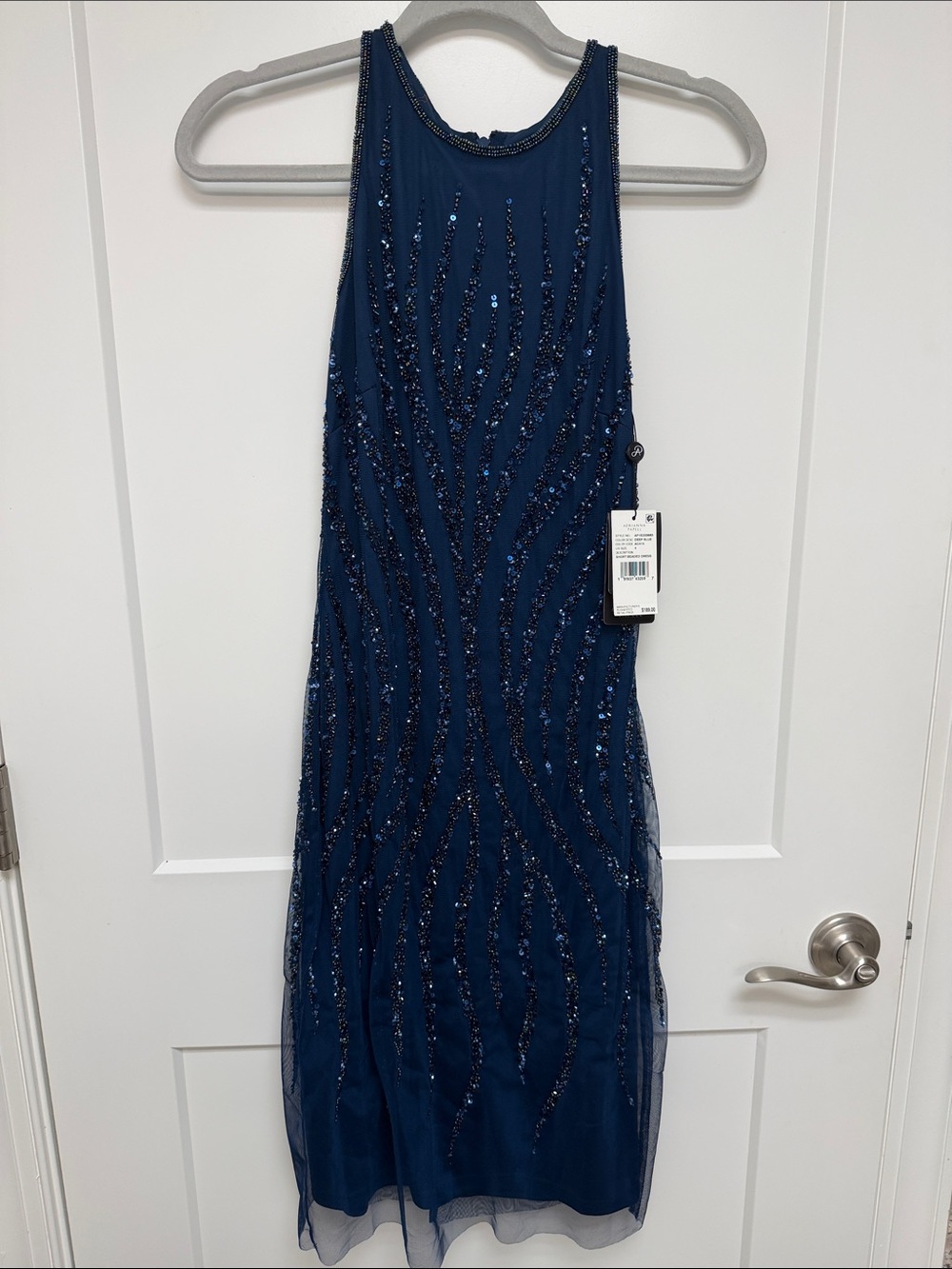 Adrianna Papell Deep Blue Beaded Short Dress